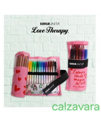 Astuccio Rotolo con Brush Pen e Matite Acquarellabili LoveTherapy - Rosa (Cod. 50945-RS)