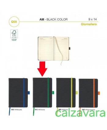 Agenda Giornaliera 2023 - Black Color cm 9x14 Carta Bianca - Colore Verde (Cod. Q59AM-V)