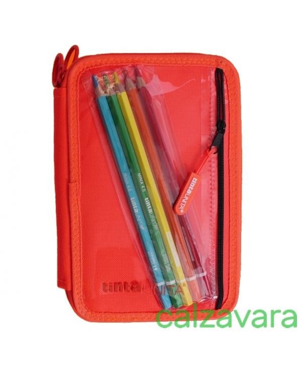 Astuccio 3 Zip+1zip Tasca Esterna Trasparente Tre Scomparti Tinta Unita -  Aranci (Cod. 51201-1)