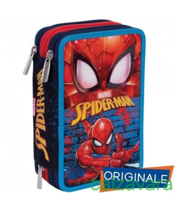 Astuccio Scuola 3 Scomparti Completi Penne Colori Matita - Spider Man (Cod. 329012201-550)