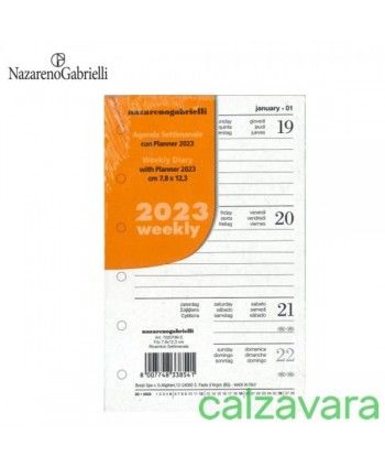 Ricambio Organizer 2023 Agenda Settimanale Carta Bianca ad Anelli cm 7,8x12,3 (Cod. 7020799-S55)