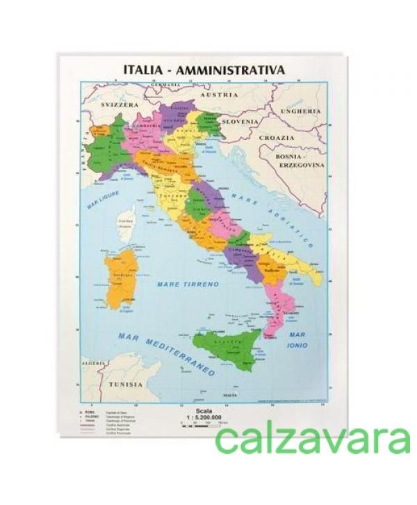 CARTINA GEOGRAFICA, ITALIA Politica e Fisica scala 1:4 200 000