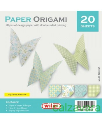 Carta per Origami 80 GR. Stampa su 2 Lati cm. 15X15 20 Fogli - Farfalle (Cod. WOP15D)