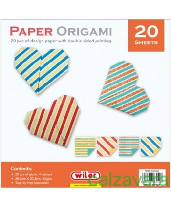 Carta per Origami 80 GR. Stampa su 2 Lati cm. 20,3X20,3 20 Fogli - Cuori (Cod. WOP20A)