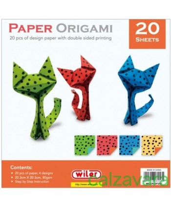 Carta per Origami 80 GR. Stampa su 2 Lati cm. 20,3X20,3 20 Fogli - Gatti (Cod. WOP20C)