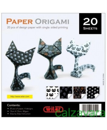 Carta per Origami 80 GR. Stampa su 2 Lati cm. 15X15 20 Fogli - Gatti (Cod. WOP15J)