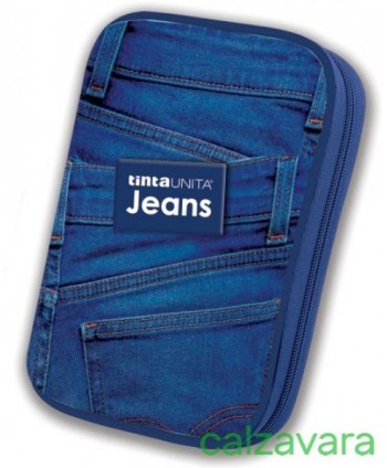 Astuccio Scuola One TIME 3 Scomparti 1 Zip - Jeans Dark Blue (Cod. 598453-DB)