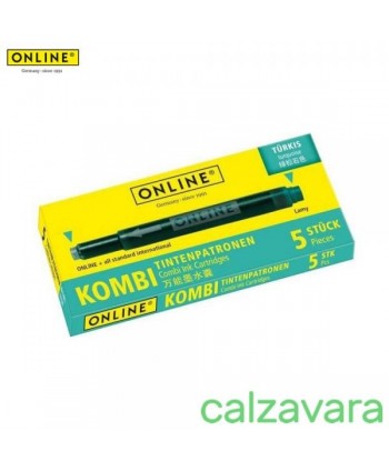 Cartucce Stilo ONLINE Combi Ink Cartridge Standard + Lamy 5pz - Turchese (Cod. OL17176)