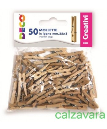 Confezione 50 Mollettine in Legno 25mm Colore Naturale (Cod. 86075)