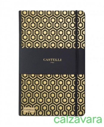 Notebook Castelli Black & Gold Collection cm 13x21 a Righe - Honeycomb Gold (Cod. QC1NB)